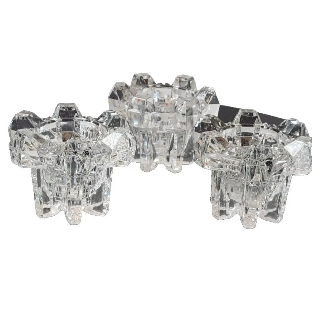 Cubist Norwegian Crystal Glass Candle Holders by Hadeland Norway Glass 3 Each